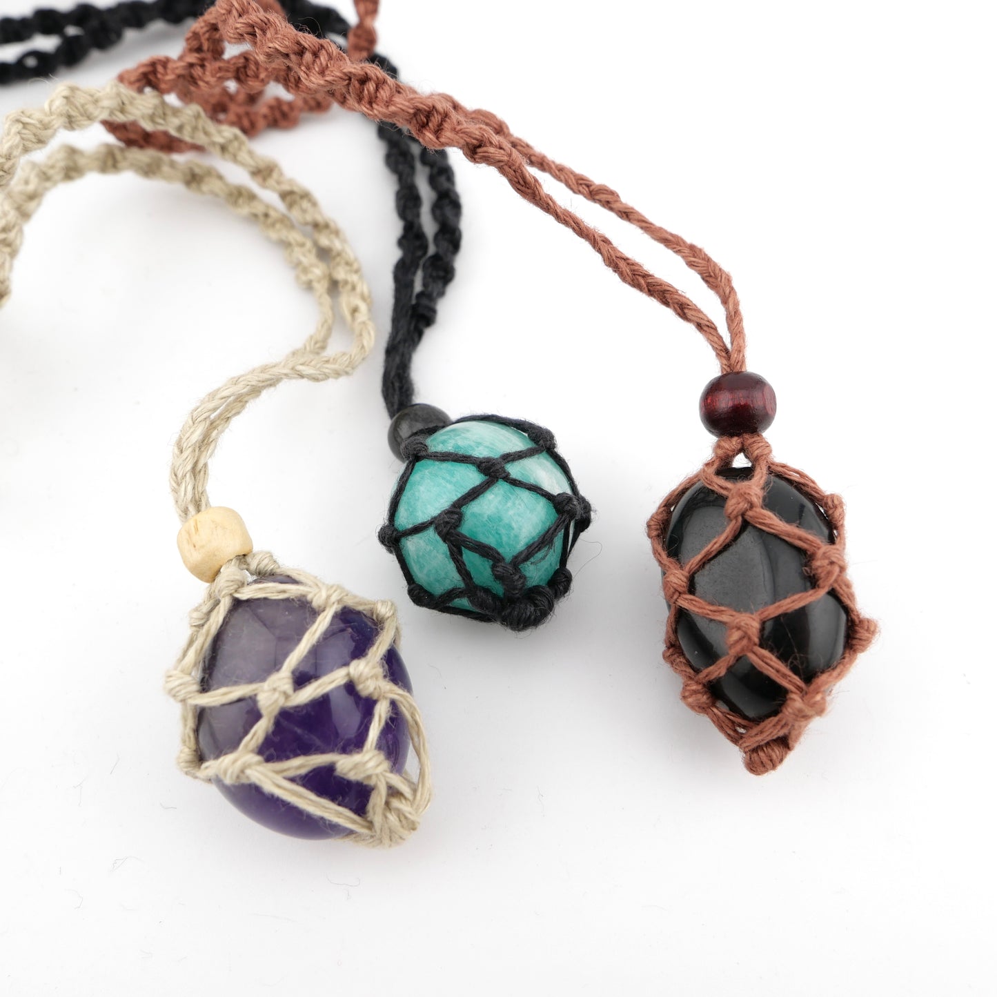 Hemp Macrame Crystal Pouch Necklace