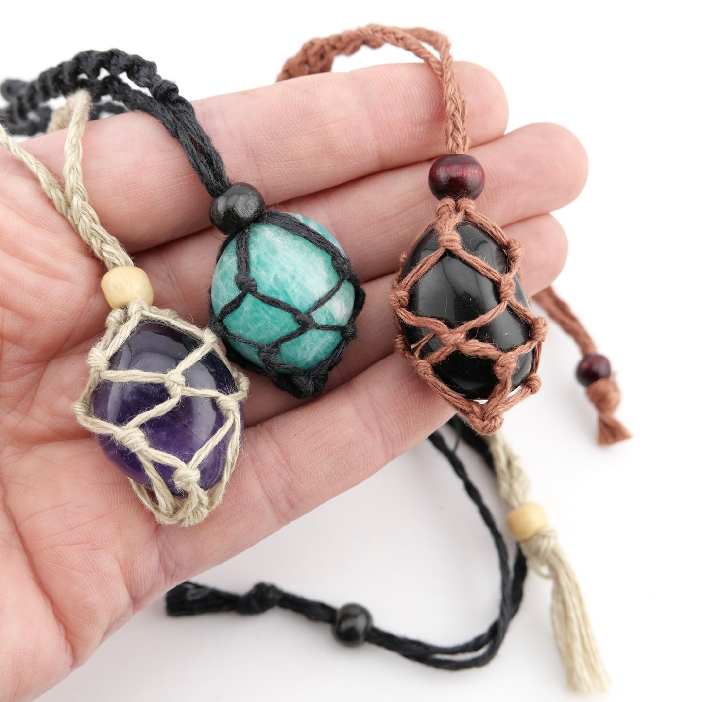 Hemp Macrame Crystal Pouch Necklace